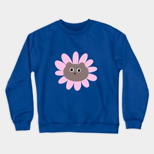 Strange cat in a pink flower Crewneck Sweatshirt